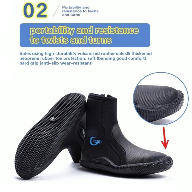 Zapatos de buceo de neopreno de 5MM, botas de buceo antideslizantes de alto nivel, calzado para mantener el calor, accesorios para pescar y nadar en invierno