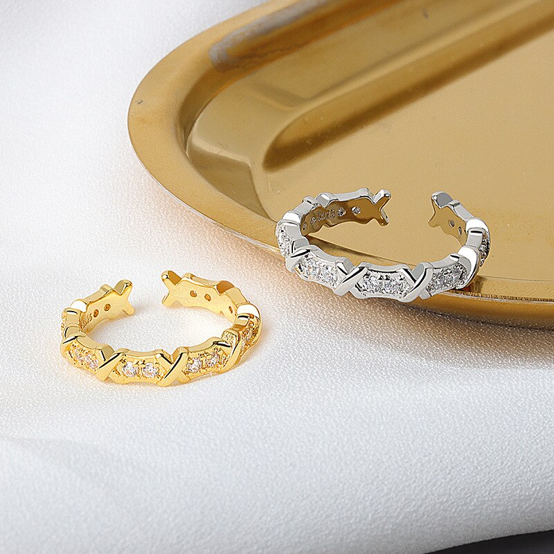 Réel 925 en argent Sterling géométrique étoiles zircon réglable anneau minimaliste Fine bijoux pour les femmes fête réglable