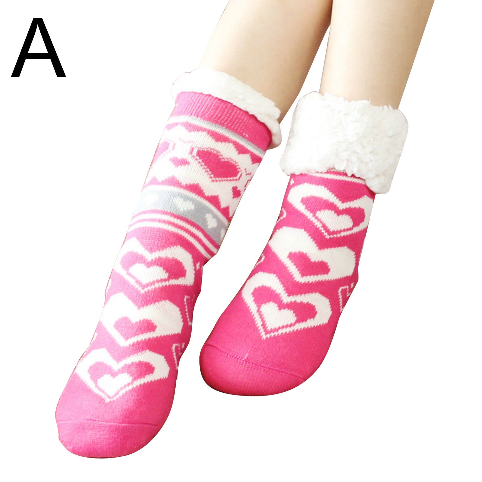 Warm Fleece Lined Winter Soft Slipper Socks Christmas With Non Slip for Men Women: Red