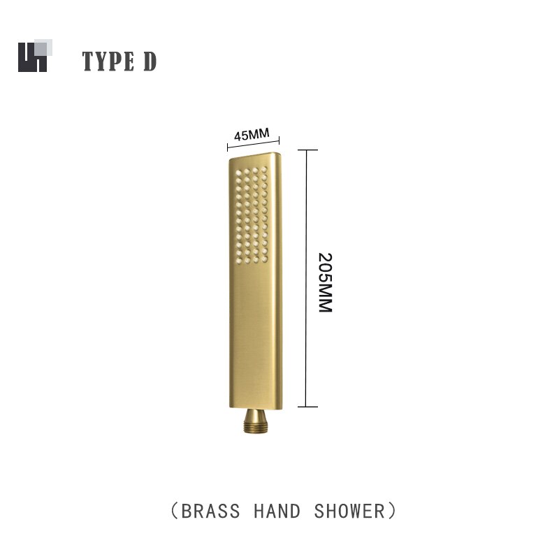 Brushed Gold Hand Shower Bathroom Handhold Water Saving Shower Head Round Square Wall Mount Holder Shower Hose Bath Hand Sprayer: Type D Shower Only