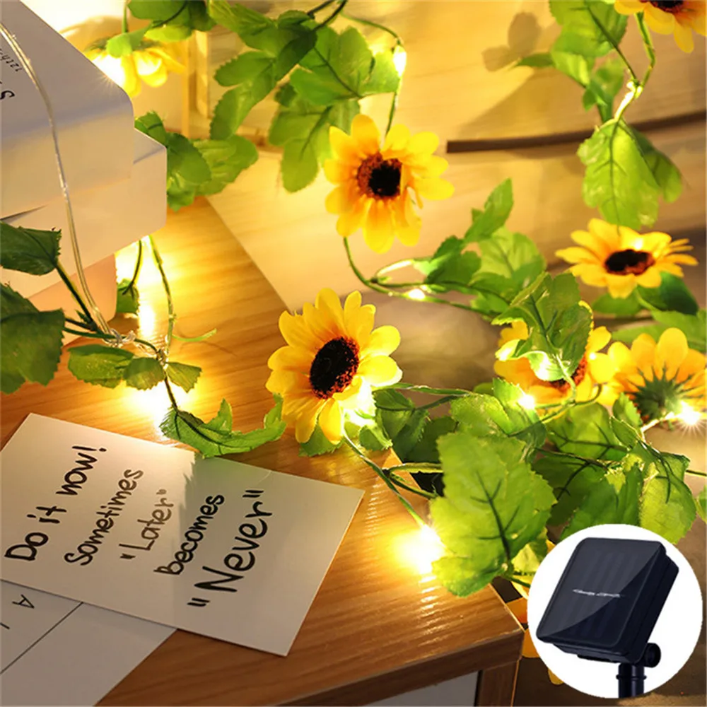 Led-lichtslingers op zonne-energie voor buiten, tuinverlichting, bruilofts- en feestdecoratie, kunstmatige bladlichtslinger op zonne-energie