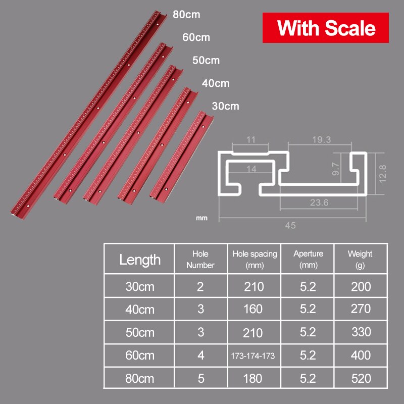T Track with Scale Alloy T-tracks Slot Miter Track 300-800mm Woodworking Saw Table Workbench DIY Tools