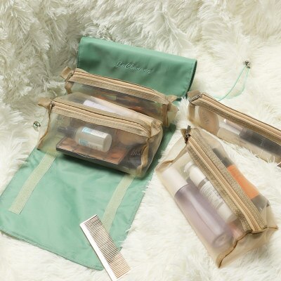 4 Stuks In 1 Cosmetische Tas Voor Vrouwen Rits Mesh Scheidbare Cosmetica Pouch Dames Opvouwbare Nylon Tas Touw Make-Up Tas kosmetyczka