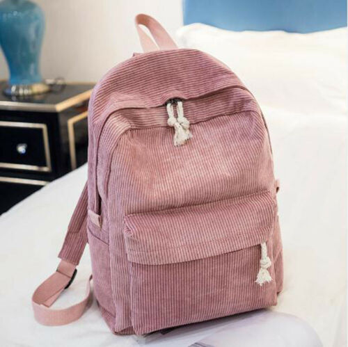 Kvinner dame enkel preppy stil corduroy ryggsekk jenter casual ensfarget dobbel glidelås reiser skolesekk rosa blå grå grønn: Rosa