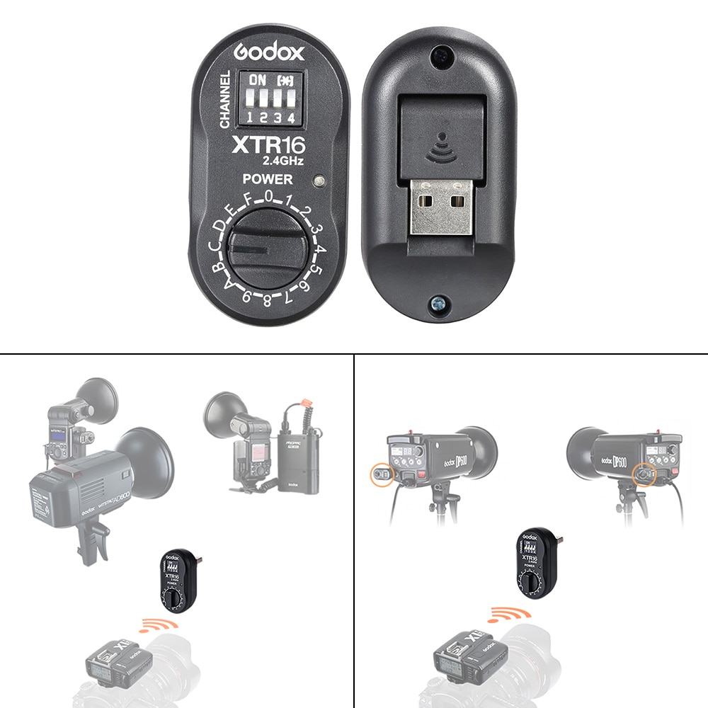 Godox 2.4G sans fil x-system XTR-16 Flash récepteur pour X1C X1N XT-16 transmetteur déclencheur AD360, DE, QT, DP, QS, GS, GT Series