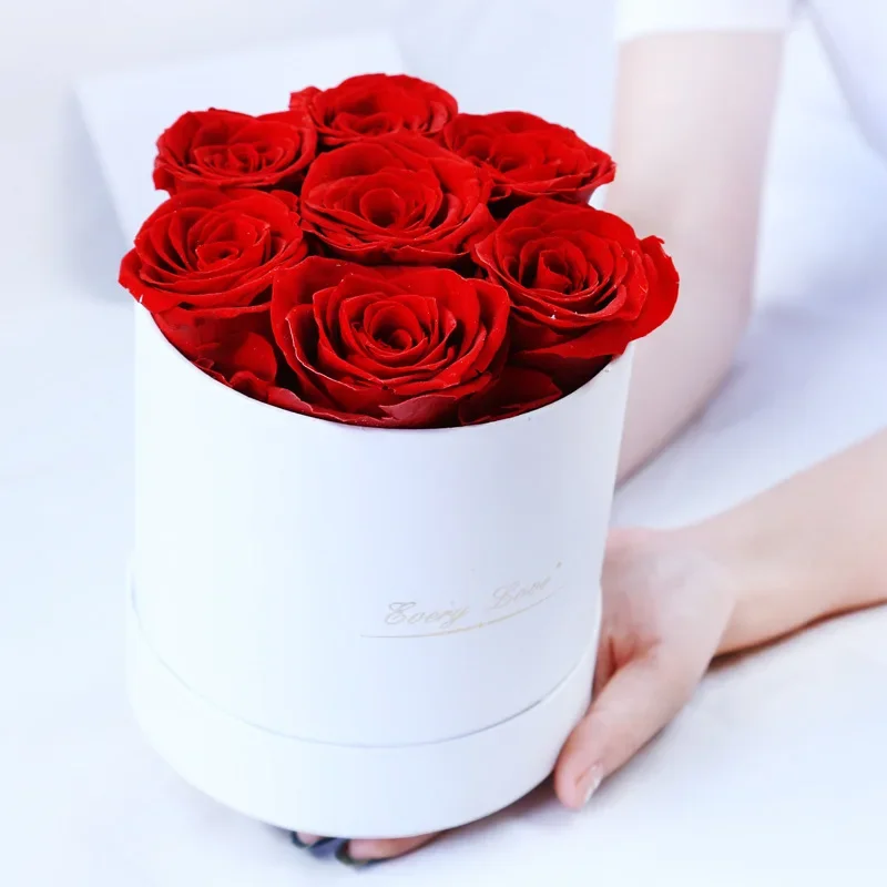 Caja de de cubo de abrazo redondo con flor rosa preservada, flor eterna, rosa inmortal, boda, del Día de San Valentín para novia, mamá y esposa: Oro
