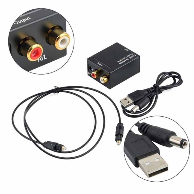 Zwart Digitale Optische Coax Toslink Signaal Naar Analoog Audio Converter Adapter RCA Digitale Audio Analoog Converter Adapter