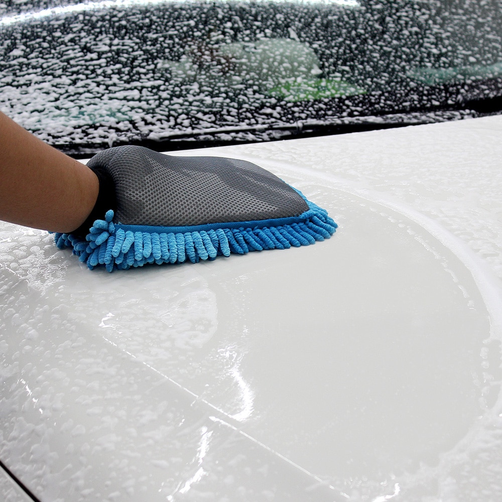 2 in 1 Microfiber Auto Wassen Mitt Ultrafijne Vezels Chenille Wassen Handschoen Zachte Mesh rug geen kras voor Auto Wassen en Reiniging