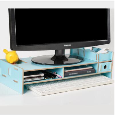 Multi-function Desktop Monitor Stand Computer Screen Riser Wood Shelf Plinth Strong Laptop Stand Desk Holder For Notebook: Blue