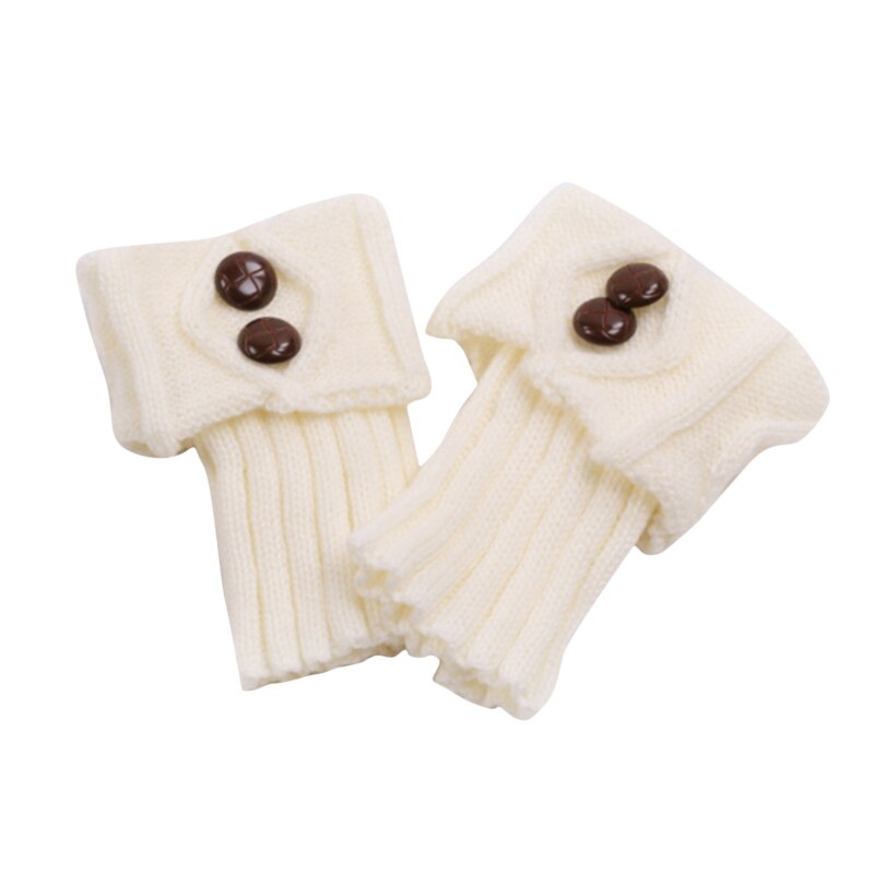 Laarzen accessoires dames winter korte beenwarmers knoop haak gebreide laarzen sokken toppers manchetten: Wit