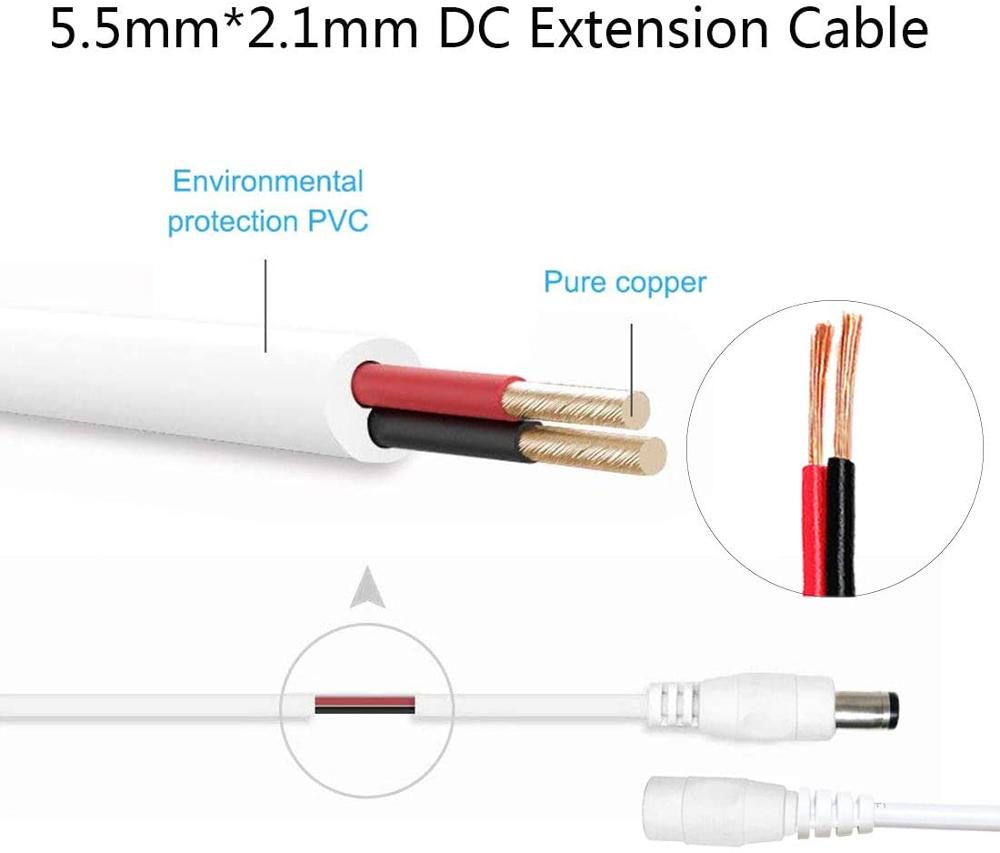 DC Cable Extension 1m 2m 3m 5m 10m 20m Compatible with 12V DC Adapter Cord for CCTV Security Camera IP Camera Standalone DVR