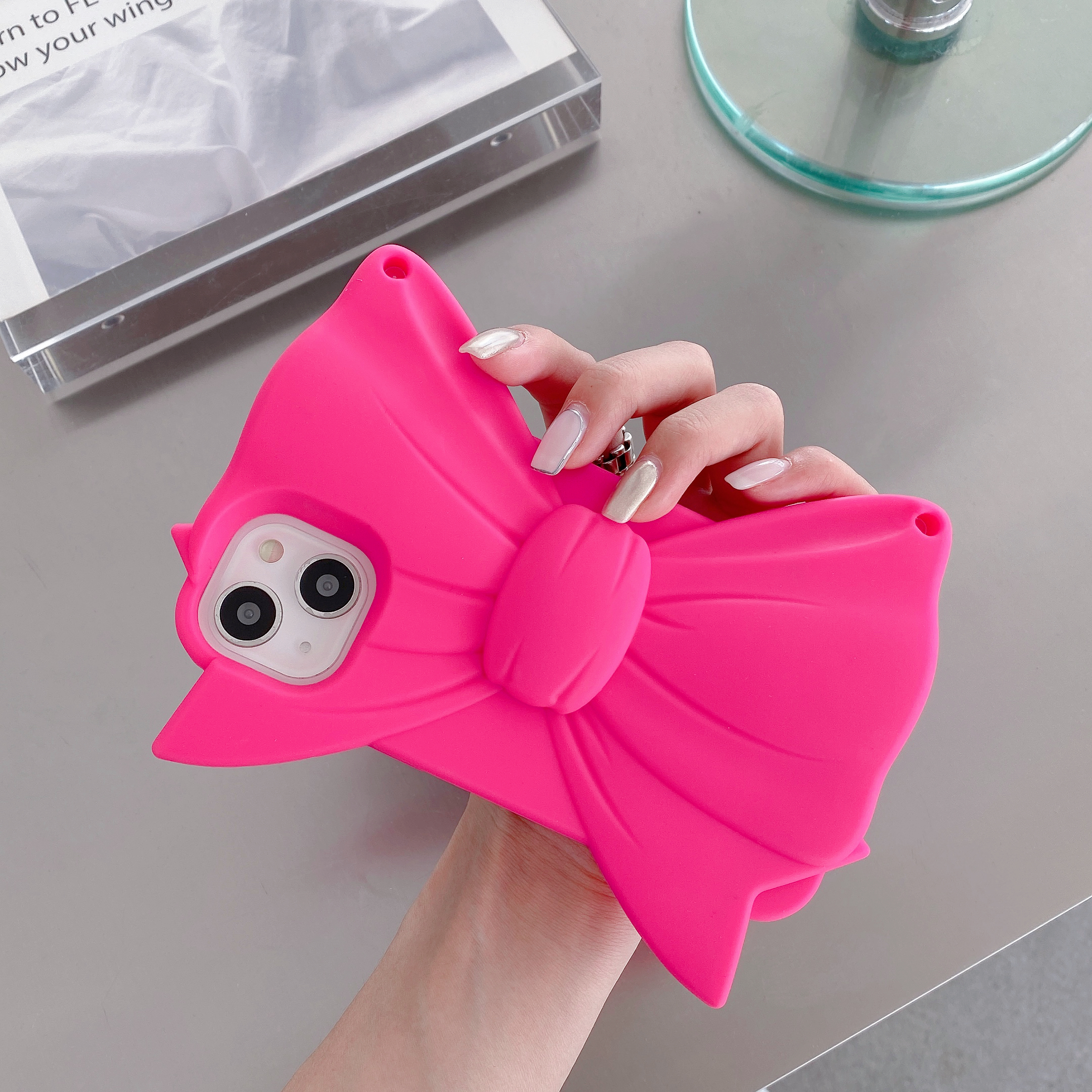 Funda de teléfono de silicona suave con lazo bonito 3D para iPhone 15 14 13 12 11 Pro Max cubierta rosa a prueba de golpes