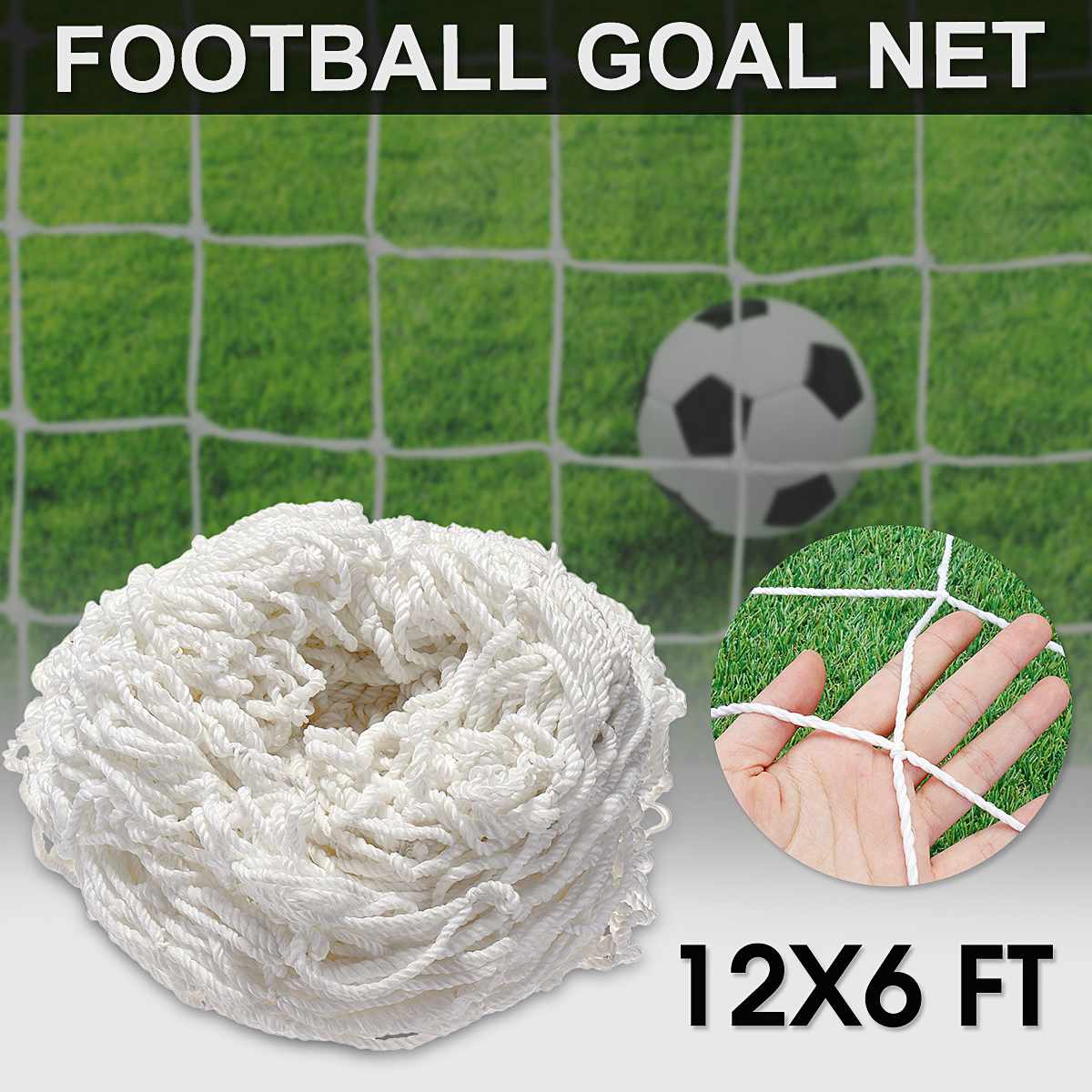12x6FT Full Size Football Soccer Goal Post Net For Outdoor Sports Training Match High Impact Double Knotted White Polypropylene