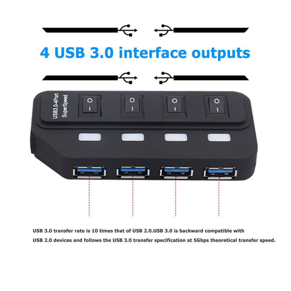4/7 porter usb 3.0 hub multi usb splitter med individuelle strømbrytere for pc bærbare smarttelefon ekspansjonskonverter