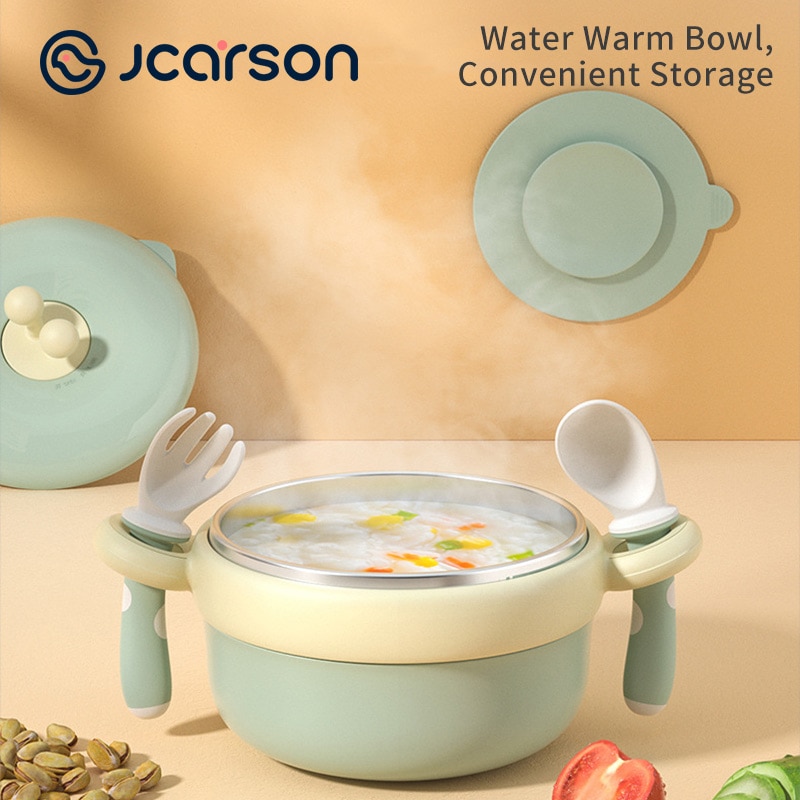 JCARSON – couvercle de bol à ventouse pour bébé, ensembles de vaisselle, plaque d&#39;aspiration, plats grille d&#39;injection d&#39;eau, cuillère fourchette en acier inoxydable