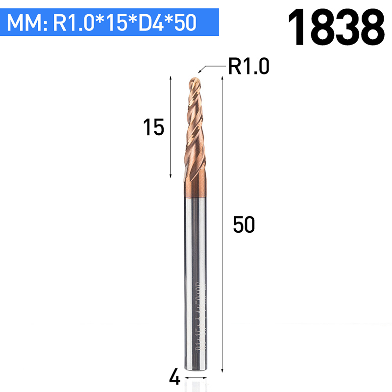 HUHAO 2pcs/lot HRC55 Tapered Ball Nose End Mill Tungsten Solid Carbide Coated CNC Milling Cutter D4-D10mm Engraving Bit: 1838