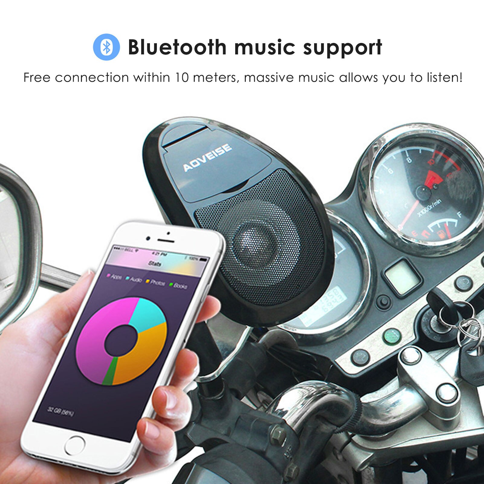 Amplificateur Audio Bluetooth pour moto, étanche, stéréo , Scooter, haut-parleur U Disk, Radio FM, accessoires de lecteur MP3