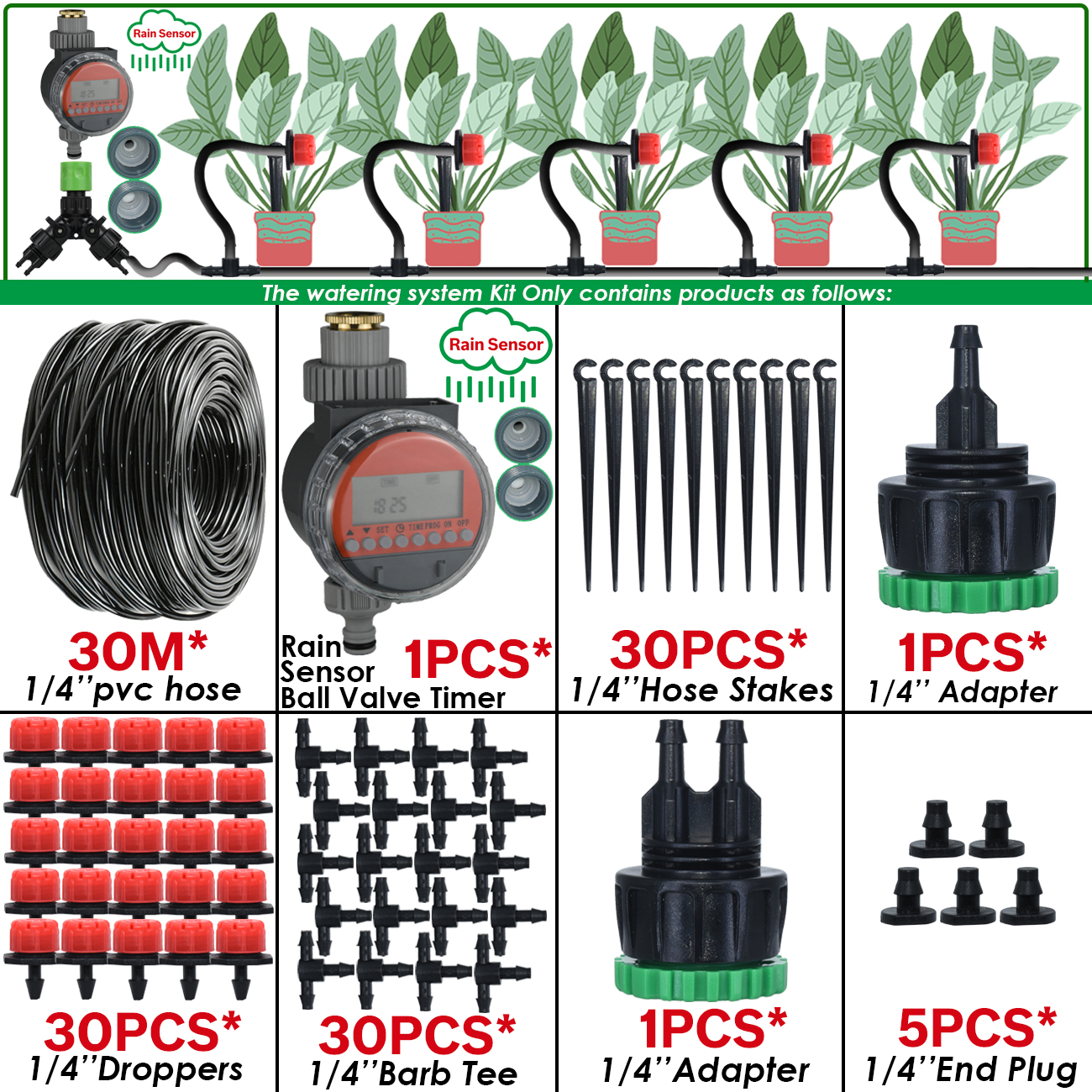 Kit automático de rega de jardim KESLA conta-gotas micro irrigação por gotejamento, bricolage para vaso, gramado, legumes, estufa, 5-50m: Rosa