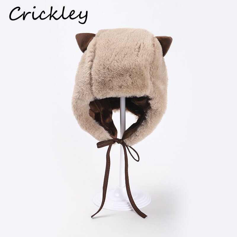 Leuke Kat Kids Hoeden Warme Dikke Bont Pluche Jongens Meisjes Winter Caps Effen Peuter Motorkap Oor Flap Mof Kinderen hoeden 4 Kleuren