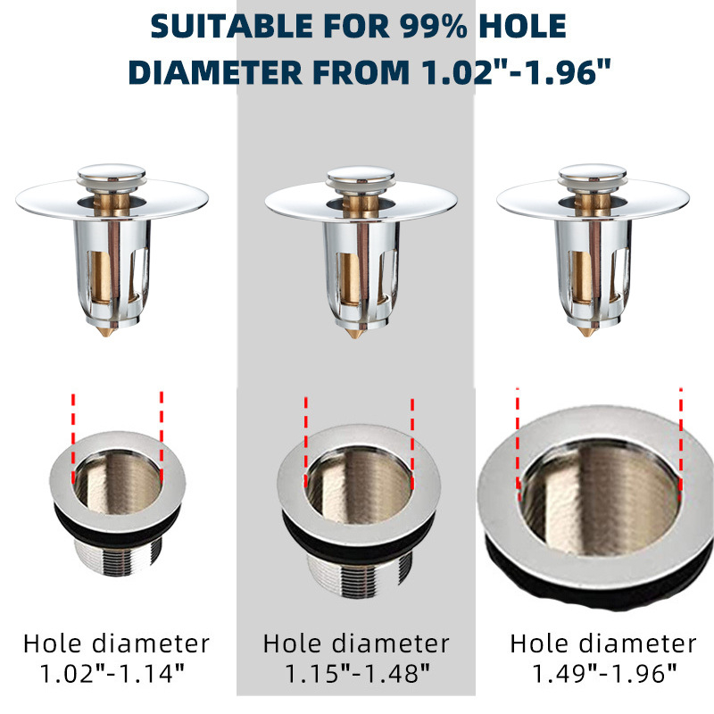 Pop-Up Kitchen Sink Plug Hair Catcher Bathroom Drain Pop-Up For Sink Plug Universal Washroom Stopper Stainless Steel Drainer