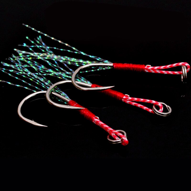 20pcs/pack Saltwater Fishing Jig Hooks Single Barbed With Split Ring Flasher Assist Hook For Micro Spoons Fishing Lure Hooks