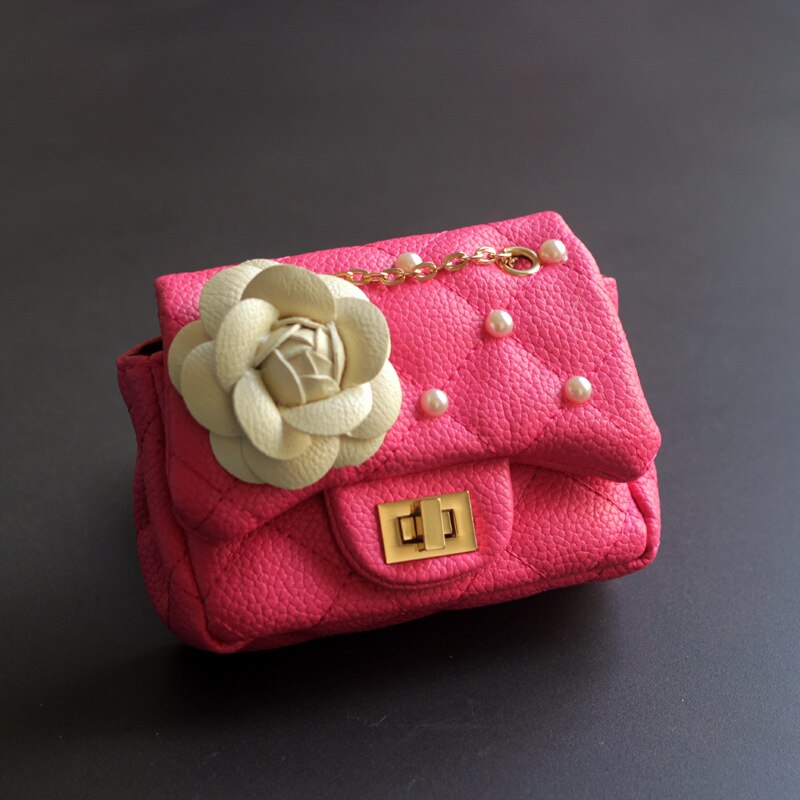 Meisjes Mini Handtas Kinderen Schoudertas Mode Bloem Klinknagel Glitter Metalen Ketting Emmer Kid Flap Bag Shiny Party Baby Portemonnee: Red 4