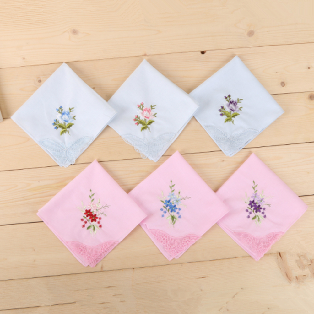 2Pcs/lot SHSEJA Women embroidered handkerchief 100% cotton embroidery handkerchief lace embroidery handkerchief towel