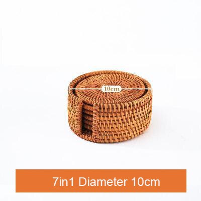 Théière de canne vietnamienne, sous-verre à plante naturelle, tapis de cuisine, tailles complètes, rétro , accessoires pour le thé: Round 10cm