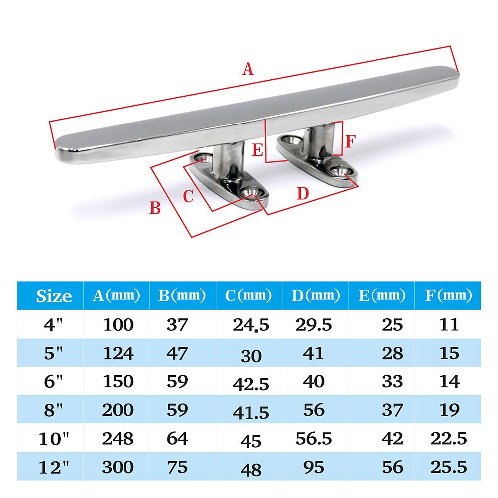 5 inch 6 inch 8 inch 10 inch 12 inch Boat Cleat 316 Stainless Steel Heavy Duty Hollow Open Base Marine Boat Deck Dock Rope Cleat