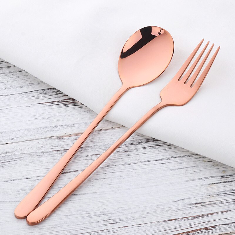 Colher de sobremesa em aço inoxidável, 2 paredes, garfo de sobremesa, dourado, alça longa, para sopa, salada, utensílios de café, prata, imperdível: Rose Gold 2pcs