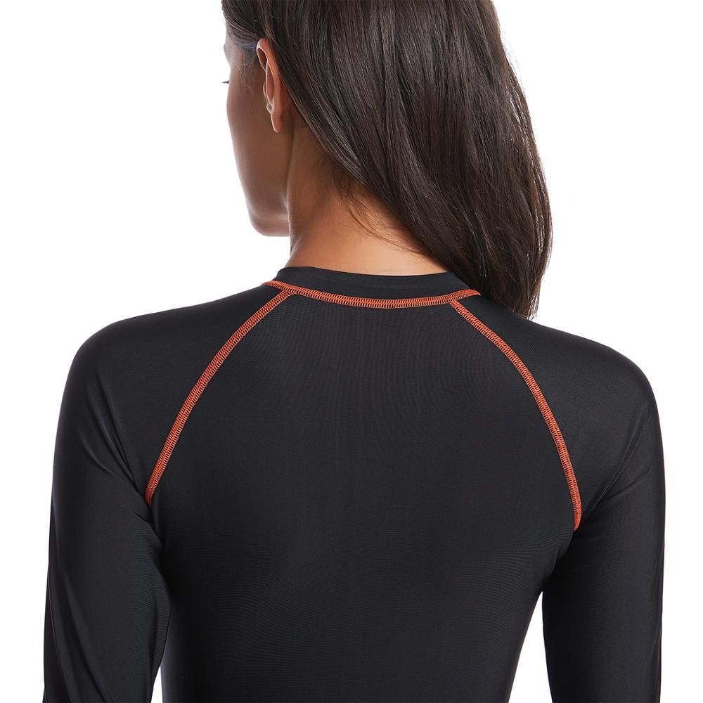 Trajes de Surf para mujer, ropa de buceo con protector solar de medusas, camiseta para Surf de manga larga negra,