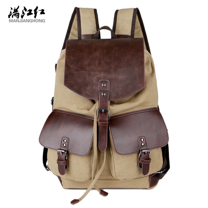 Vintage Canvas Rugzak Mannen Rugzakken Leisure Rugzak Reizen Schooltas Laptop Rugzak Mannen Vintage Schouder Bookbags Retro Tas: Khaki