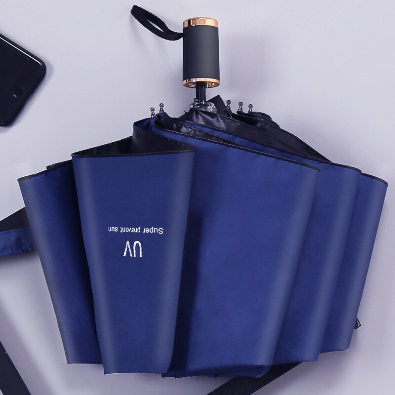umbrella rain women three fold thickened black glue sunscreen sun umbrella nine plywood White umbrella umbrella rain women: 01- Dark blue