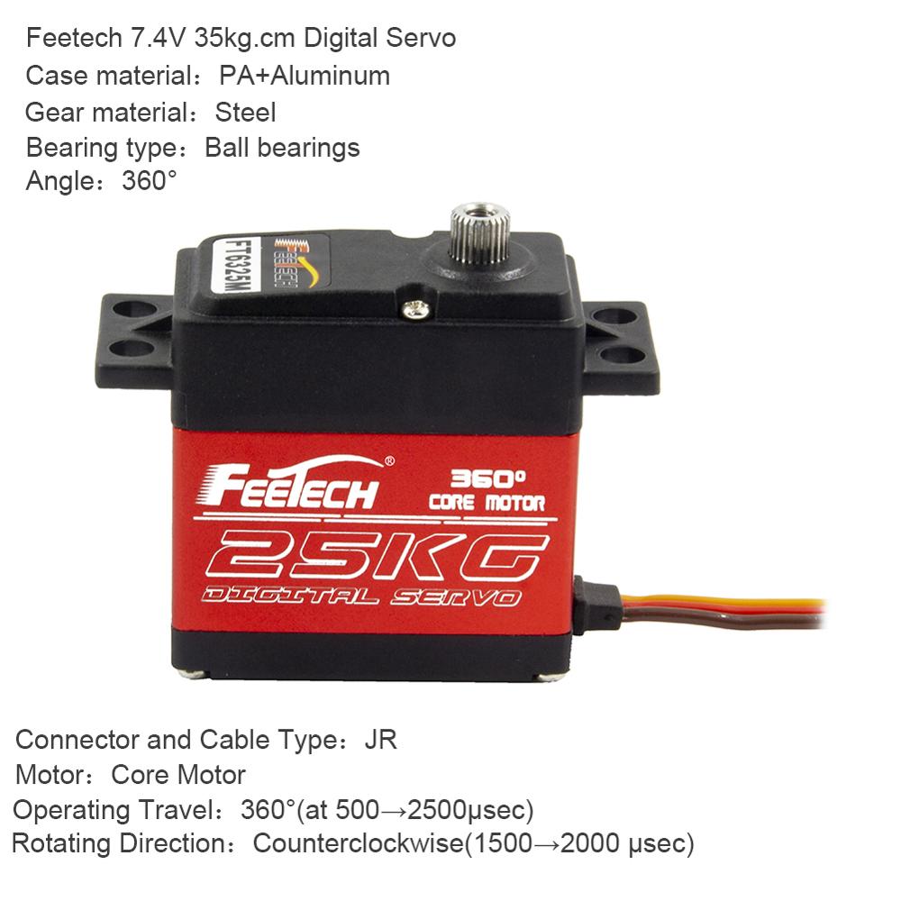 Feetech 7.4V 25Kg. Cm Grote Koppel Servo,360 Graden Digitale Coreless Servo Met 25T Servo Arm Voor Smart Auto Robot Robotic Diy