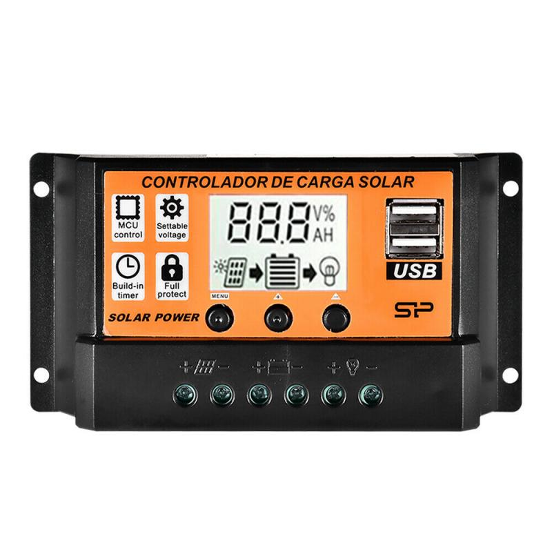 10/30/40/50/100a mppt/pwm solcelleladekontroller dobbel usb 12v/24v auto solcellepanel batteriladekontroller spenningsregulator: 10a
