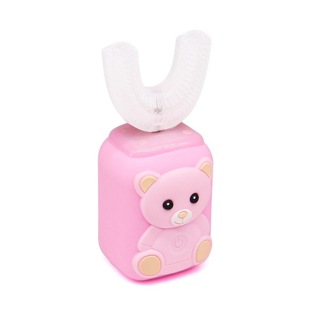 Elektrische Kinderen Brushtooth U/C Siliconen Zachte Borstel Hoofd High-Efficiency 360 Graden Schoonmaken Kinderen Tanden: Pink-Bear-A