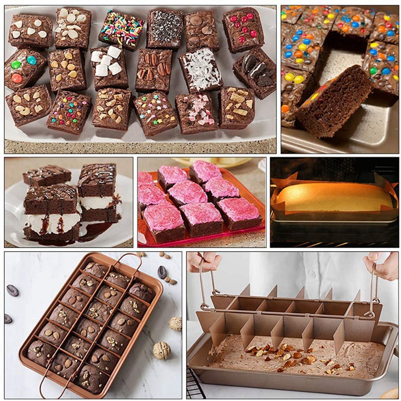 Non-Stick Brownie Pan with Dividers Silicone Spatula,Rectangle Bakeware with Removable Bottom,Slicer Brownie Cake Tray
