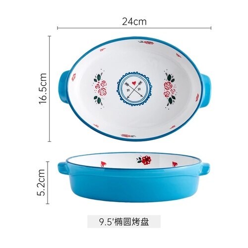 Liefde Netto Rode Gestreepte Bakplaat Twee-Oor Ronde Vierkante Schotel Thuis Bestek Magnetron Kaas Rijst Plaat: 9.5-inch tray