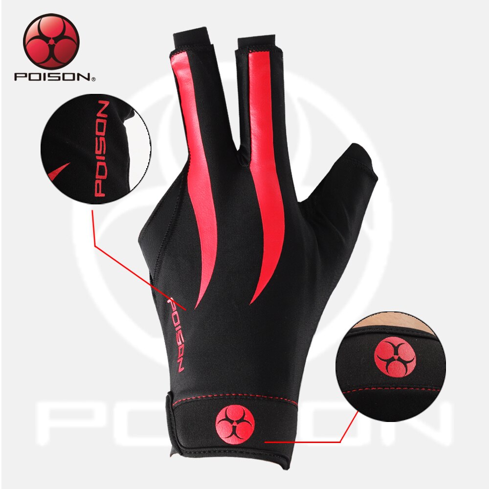 Gants de queue de billard rouge, antipoison, pour la main gauche, pour la queue de billard, durables et confortables, accessoires professionnels