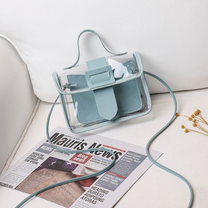Frauen Taschen Damen transparent Gelee Süssigkeit Farbe Kleine Tasche Feste Persönlichkeit Große Schnalle Crossbody Schulter Handtasche: C
