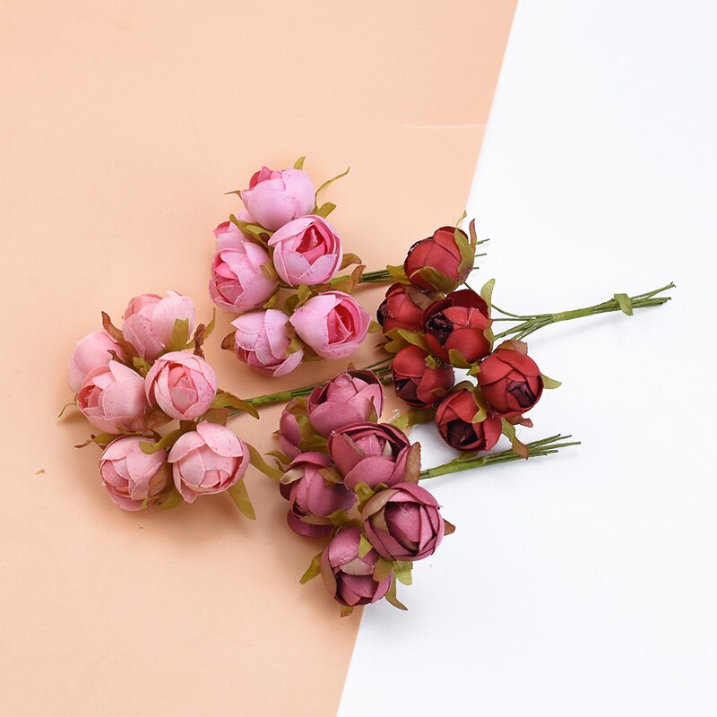 6 piezas ramo multicolor rosas de seda jarrones para decoración del hogar boda flores decorativas al por mayor guirnalda de Navidad álbum de recortes