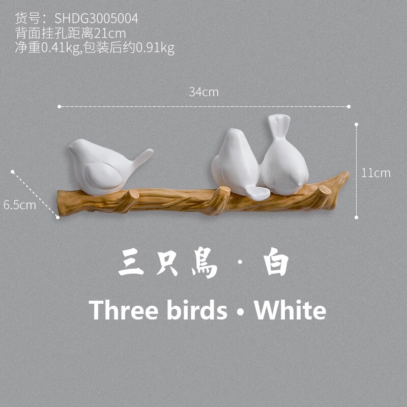 Muur Hanger Zonder Gat Kamer Accessoires Home Decoratie Vogels Decor Houten Hanger Kleding Winkel Decoratie Paskamer Haak: white-3 birds