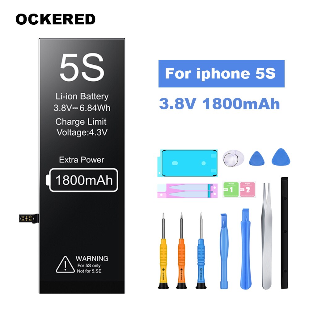 OCKERED Batterie für iphone 7 Für iPhone 6s Batterie Ersatz Bateria für iPhone 5S 5C 6 7 6Plus 7Plus Telefon Batterie mit Werkzeuge: Pro iphone5S 1800mAh