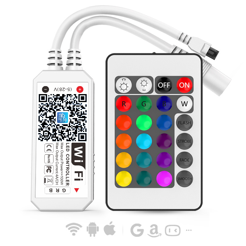 Wifi led rgb/rgbw led strip controller  dc5v-28v 24 nøgler & rf fjernbetjening fra ios/android smartphone til  dc 5v 12v 24v led lampe tape