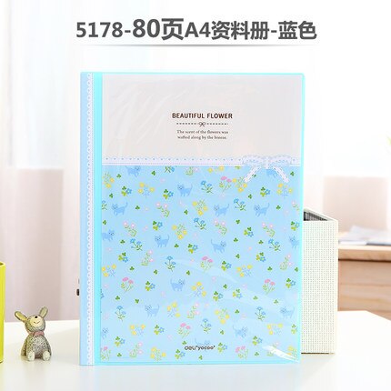 Fresh Flower Paper File Holders A4 Document Holder Paper Folder Storage Binder Pouch Package Office School 30/40/60/80pages: 80 pages-blue