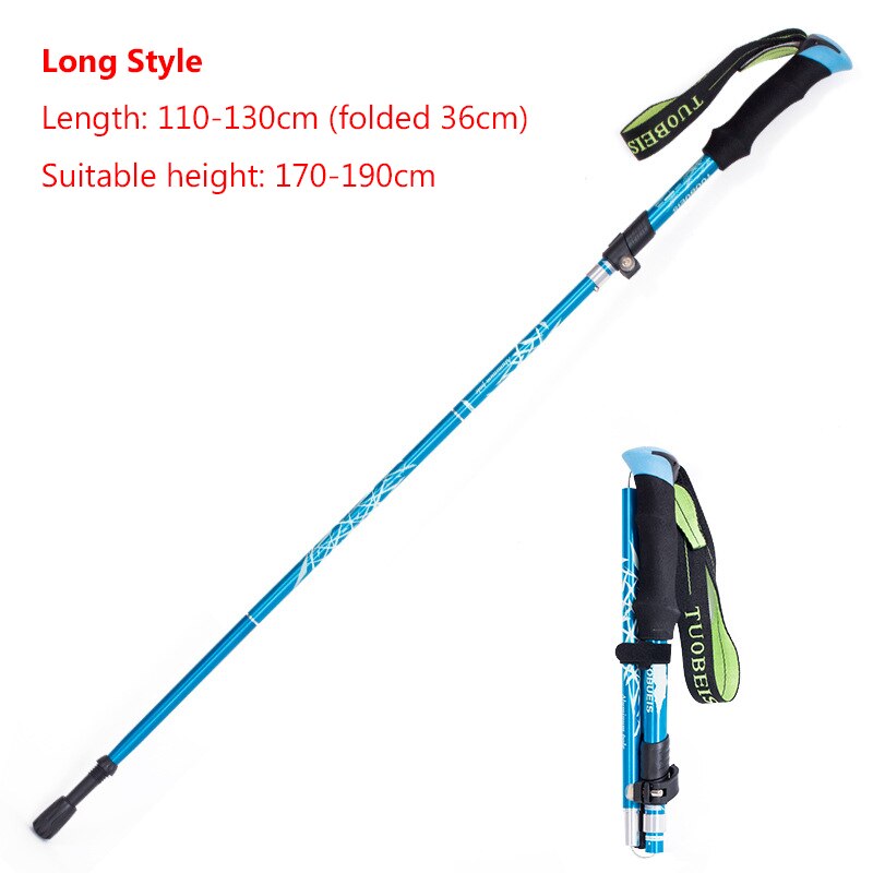 Foldable Walking Poles Anti-shock Trekking Sticks Adjustable Telescopic Baton For Hiking Climbing Accessories With Storage Bag: Long Style-Sky blue
