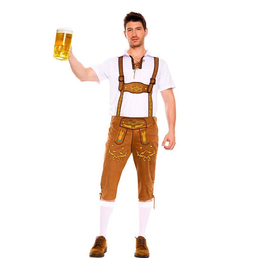 Oktoberfest Kostuum Mannen Halloween Kostuums Voor Mannen Duitse Bavaria Bier Festival kostuum Mannelijke Traditionele Party Fancy Dress: Bruin / L