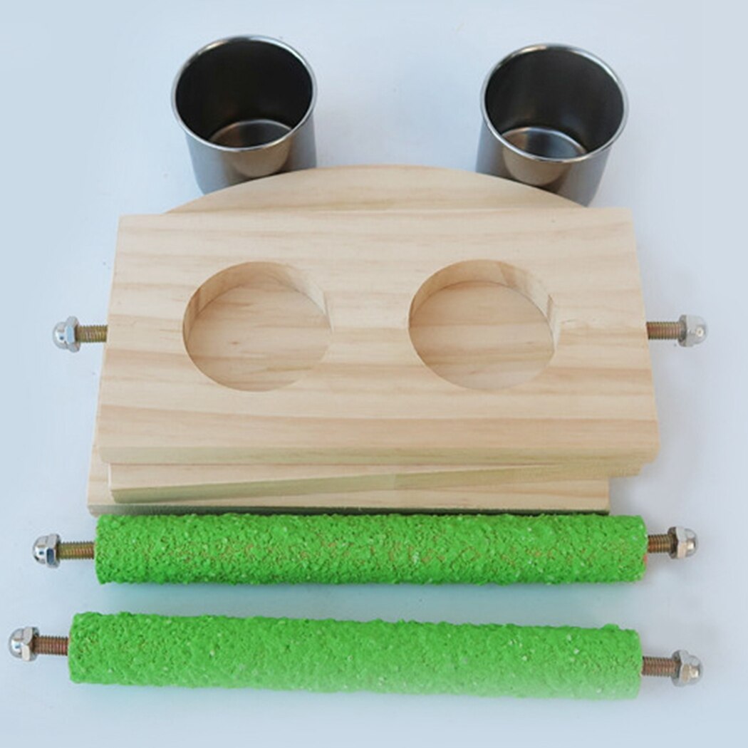Wood Parrot Play stand Perch Playstand Gym Stand with Feed Cups Tray Cockatiel Bird Exercise Play Toys