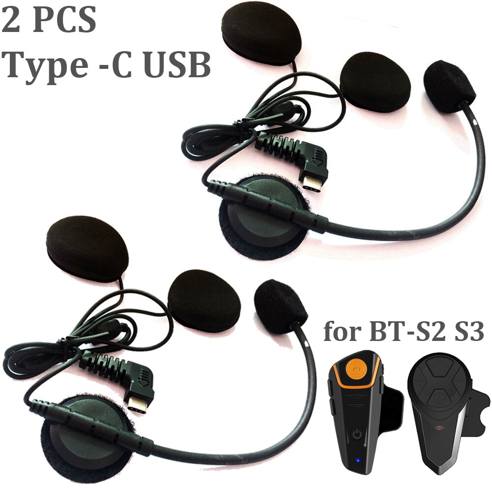Micrófono de BT-S2 con altavoz tipo C para motocicleta, intercomunicador Bluetooth, auriculares, interfono para casco de cara completa abierta, USB, BT-S3