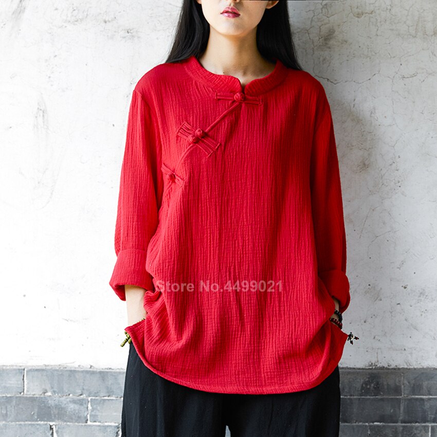 Liziqi traditionelle kinesiske toppe bukser bomuld linned gammel tang jakkesæt hanfu t-shirt afslappet åndbart tøj med hele ærmer: En top 1 / M